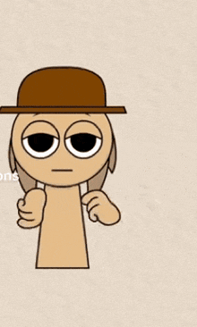 a cartoon character is wearing a brown hat and holding a sword
