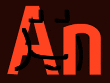 a red letter a and a black letter n on a dark brown background