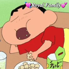 a cartoon of a boy eating cookies with the words royal family above him