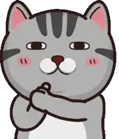 a cartoon cat with a pink cheek and a white nose