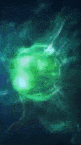 a green glowing object in the dark with the number 6 on it