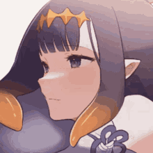 a close up of a anime character with a crown on her head
