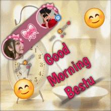 a clock with the words good morning bestu on the bottom