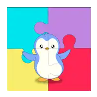 a colorful puzzle with a penguin in the center