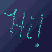 the letters h and i are glowing green on a dark blue background
