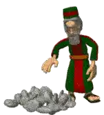 a cartoon of a man throwing a rock into the air .