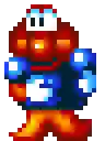 a pixel art of a robot with a blue shield