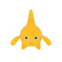 a yellow stuffed animal with spikes on it is floating in the air .