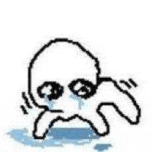 a pixel art drawing of a person crying with tears running down their face .