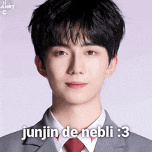 a young man in a suit and tie with the caption junjin de nebli 3