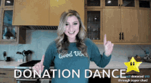 Katie Wilson Donation Dance GIF - Katie Wilson Donation Dance Pointing Up GIFs