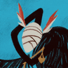 a drawing of a bird with red and white feathers on its head