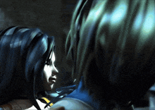 a man and a woman looking at each other in a video game