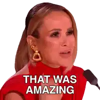 a woman in a red dress says " that was amazing "