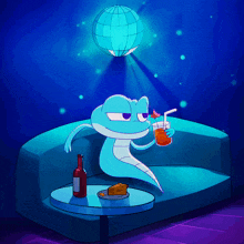 a cartoon of a ghost sitting on a couch drinking a drink