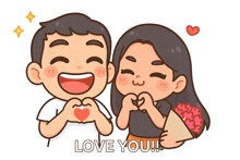 a cartoon of a man and a woman making a heart with their hands