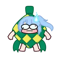 a cartoon drawing of a girl wrapped in a green and yellow plaid item