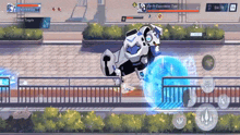 a screenshot of a video game shows a robot with a blue circle around it