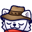 a white cat wearing a cowboy hat and scarf .
