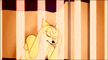 a cartoon of a dog laying on a bed with his eyes closed