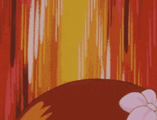 a girl with red hair and a white flower in her hair