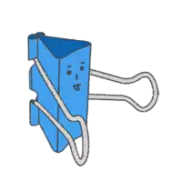 a cartoon drawing of a blue paper clip with a face