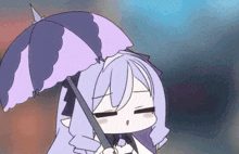 a girl with purple hair is holding a purple and blue umbrella .