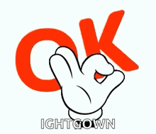 a cartoon hand is making an ok sign in front of a red letter o.