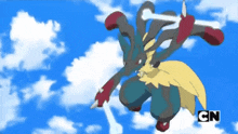 a cartoon character is flying through the air with cn on the bottom right