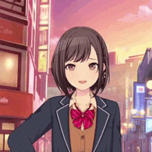 a girl stands in front of a cafe sign