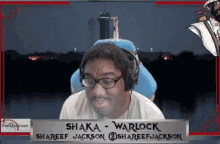 a man with glasses and headphones is named shaka warlock