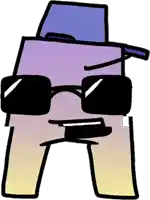 a cartoon character wearing sunglasses and a hat is a letter a .