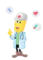 a cartoon doctor with a stethoscope around his neck