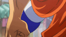 a close up of a person 's arm with a blue and white shirt