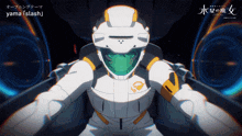a man in a space suit is sitting in a chair with yama slash written on the bottom right