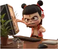 a cartoon character with a g on his forehead is playing a game on a computer