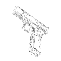 a black and white drawing of a gun