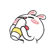 a cartoon rabbit is drinking from a cup with its mouth open