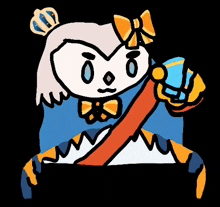 a cartoon drawing of an owl wearing a crown and bow tie