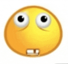 a yellow smiley face with big eyes and a missing tooth