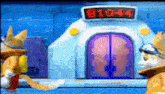 a cartoon of a building with the number b1044 on it