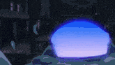a large blue object is floating in the air