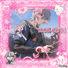 a picture of a boy in a pink frame that says " 100 % cute "