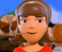 a cartoon girl with a cigarette in her mouth and the word adult on the bottom right