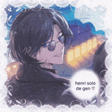 a picture of henri solo de gen is surrounded by lace and flowers