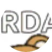a close up of the word rda on a white background