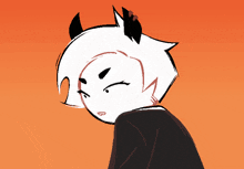 a drawing of a person with horns and a black shirt