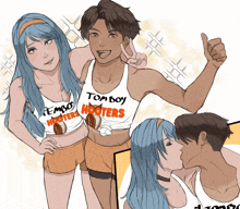 a drawing of a boy and a girl wearing hooters outfits