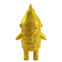 a gold gnome with a beard and hat