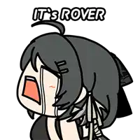 a cartoon of a girl crying and saying it 's rover .